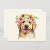 Schattige Goud Retriever Hond met Bloemen  Briefkaart (Voorkant / Achterkant)