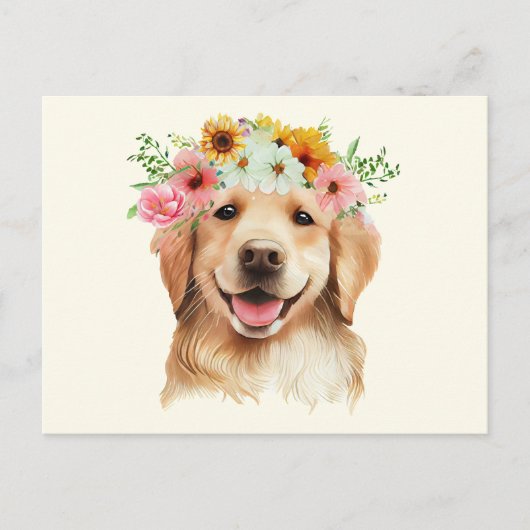 Schattige Goud Retriever Hond met Bloemen  Briefkaart (Voorkant)