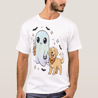 Schattige Goud Retriever Hond Pug Koffie Halloween T-shirt