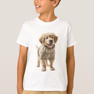 Schattige Goud Retriever Pup in Beige Breiwerk T-shirt
