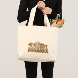 Schattige Goud Retriever Puppies & Kitten Grote Tote Bag