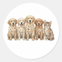 Schattige Goud Retriever Puppies & Kitten Ronde Sticker
