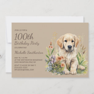 Schattige Goud Retriever Puppy 100ste Verjaardag Kaart