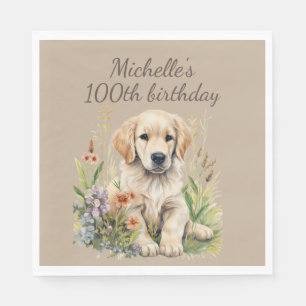 Schattige Goud Retriever Puppy 100ste Verjaardag Servet