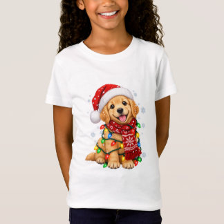 Schattige Goud Retriever Puppy Kerstverlichting Si T-shirt