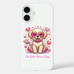 Schattige Goud Retriever Puppy met Hartzonnebril iPhone 16 Hoesje