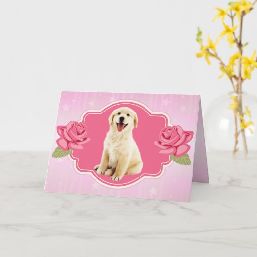 Schattige Goud Retriever Puppy Moederdag Kaart (Gele Bloem)