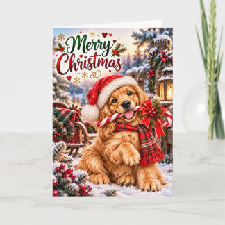 Schattige Goud Retriever Puppy Prettig Kerstfeest Kaart