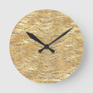 Schattige Goud Tijger Huid Print Patroon Dierenlie Ronde Klok