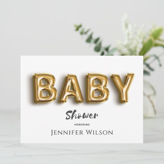 schattige gouden ballon leuk baby shower save the date (Staand voorkant)
