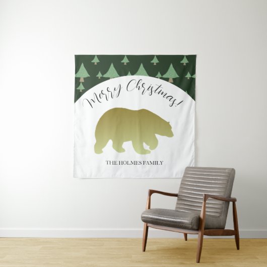 Schattige gouden Beer kerst familie Wandkleed (In situ)