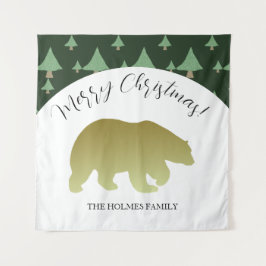 Schattige gouden Beer kerst familie Wandkleed