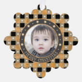 Schattige Gouden Buffel Plaid & Sterren Vrolijk Ke Ornament Kaart (Voorkant)