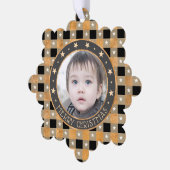 Schattige Gouden Buffel Plaid & Sterren Vrolijk Ke Ornament Kaart (Links)