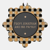 Schattige Gouden Buffel Plaid & Sterren Vrolijk Ke Ornament Kaart (Achterkant)