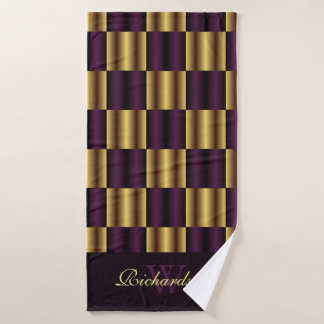 Schattige gouden en Paarse vierkantjes geometrisch Bad Handdoek