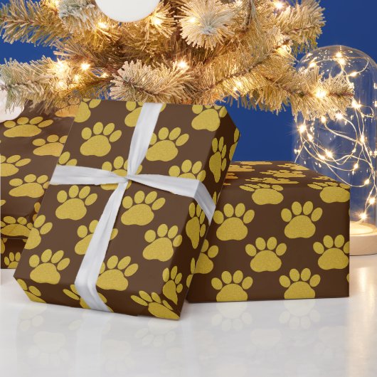 Schattige Gouden Glitter Paw Prints Pet Lovers Bru Cadeaupapier (Feestdagen)