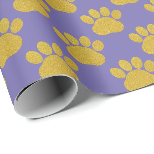 Schattige Gouden Glitter Paw Prints Pet Lovers paa Cadeaupapier (Rol Hoek)