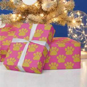 Schattige Gouden Glitter Paw Prints Pet Lovers Roz Cadeaupapier