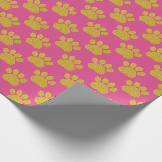 Schattige Gouden Glitter Paw Prints Pet Lovers Roz Cadeaupapier (Hoek)
