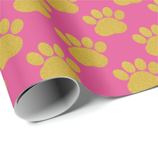 Schattige Gouden Glitter Paw Prints Pet Lovers Roz Cadeaupapier (Rol Hoek)