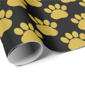 Schattige Gouden Glitter Paw Prints Pet Lovers Zwa Cadeaupapier (Rol Hoek)