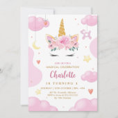 Schattige Gouden Glitter Roze Bloemen Eenhoorn Ver Kaart (Voorkant)