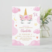 Schattige Gouden Glitter Roze Bloemen Eenhoorn Ver Kaart (Staand voorkant)