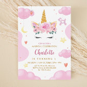 Schattige Gouden Glitter Roze Bloemen Eenhoorn Ver Kaart