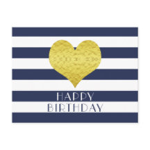 Schattige gouden hart blauw en wit Happy Birthday