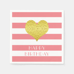 Schattige gouden hart roze strepen Happy Birthday Servet