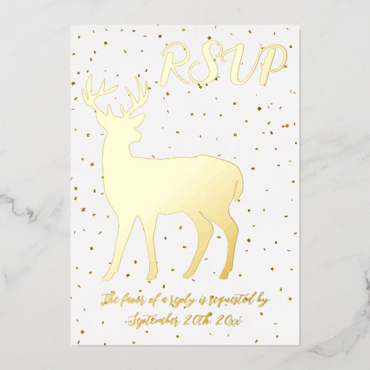 Schattige Gouden Herten & Gouden Confetti RSVP Ech Folie Uitnodiging (Voorkant)