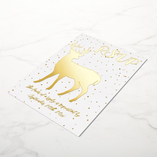 Schattige Gouden Herten & Gouden Confetti RSVP Ech Folie Uitnodiging (Gedraaid)