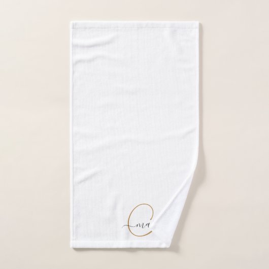 Schattige Gouden Monogram Script Naam Elegant Wit Bad Handdoek (Handdoek)