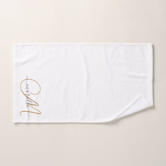 Schattige Gouden Monogram Script Naam Elegant Wit Bad Handdoek (Handdoek)