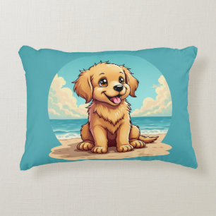 Schattige gouden puppy op een zonnige strandscène accent kussen