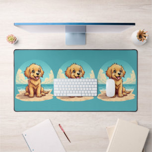 Schattige gouden puppy op een zonnige strandscène bureaumat