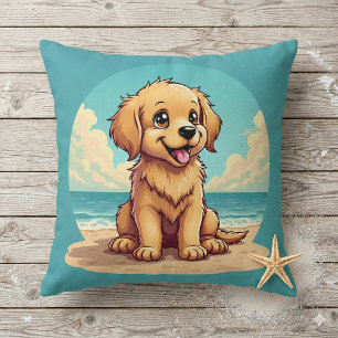 Schattige gouden puppy op een zonnige strandscène kussen