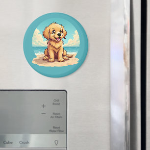 Schattige gouden puppy op een zonnige strandscène magneet