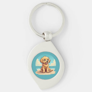 Schattige gouden puppy op een zonnige strandscène sleutelhanger