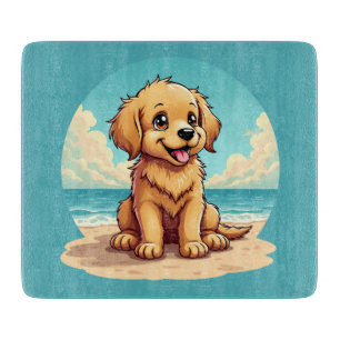 Schattige gouden puppy op een zonnige strandscène snijplank
