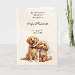 Schattige Gouden Retriever Bruid en Bruidegom Roze Kaart