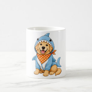 Schattige gouden retriever haaikostuum keramische  koffiemok
