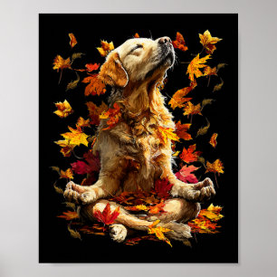 Schattige Gouden Retriever Herfstbladeren Meditere Poster