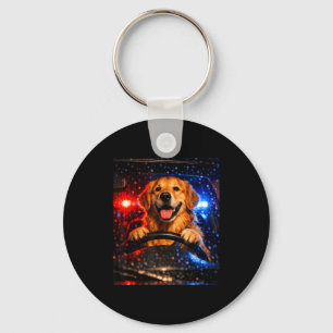 Schattige gouden retriever rijdt auto dieren grap sleutelhanger
