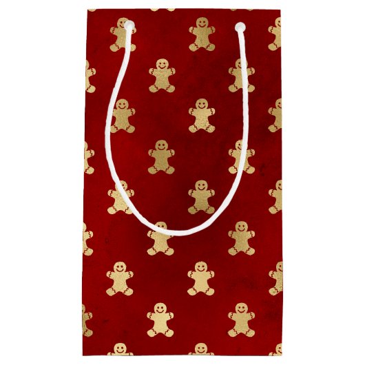 Schattige gouden rode peperkoek man elegant kerst klein cadeauzakje (Voorkant)