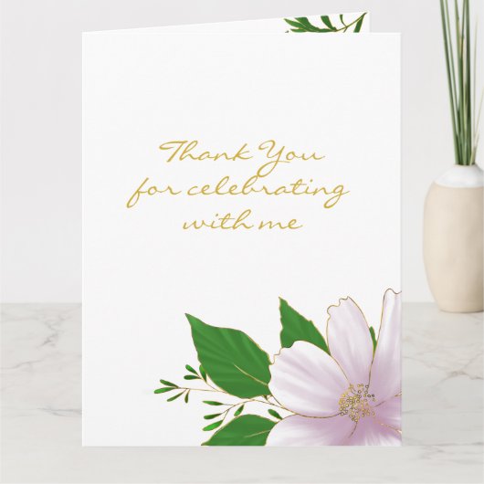 Schattige gouden roze bloem vrijgezellenfeestje bedankkaart (Voorkant)