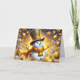 Schattige gouden sneeuwman vakantie Kerstmis Feestdagen Kaart