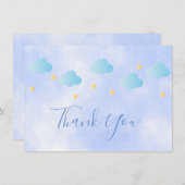 Schattige Gouden Sterren Blauwe Wolken Script Beda Bedankkaart (Voorkant / Achterkant)