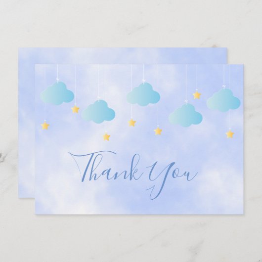 Schattige Gouden Sterren Blauwe Wolken Script Beda Bedankkaart (Voorkant / Achterkant)